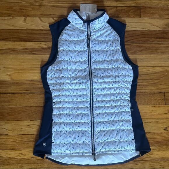 Peter Millar Fuse Hybrid Vest Tossed Paisley White Navy Full Zip Womens Small - Picture 1 of 8
